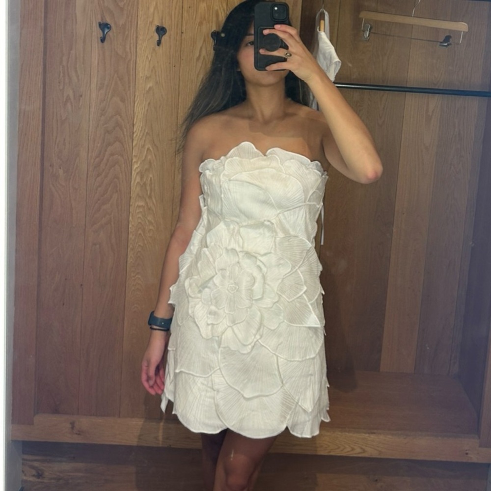 BHLDN CORA STRAPLESS SCALLOP-TRIM MINI DRESS